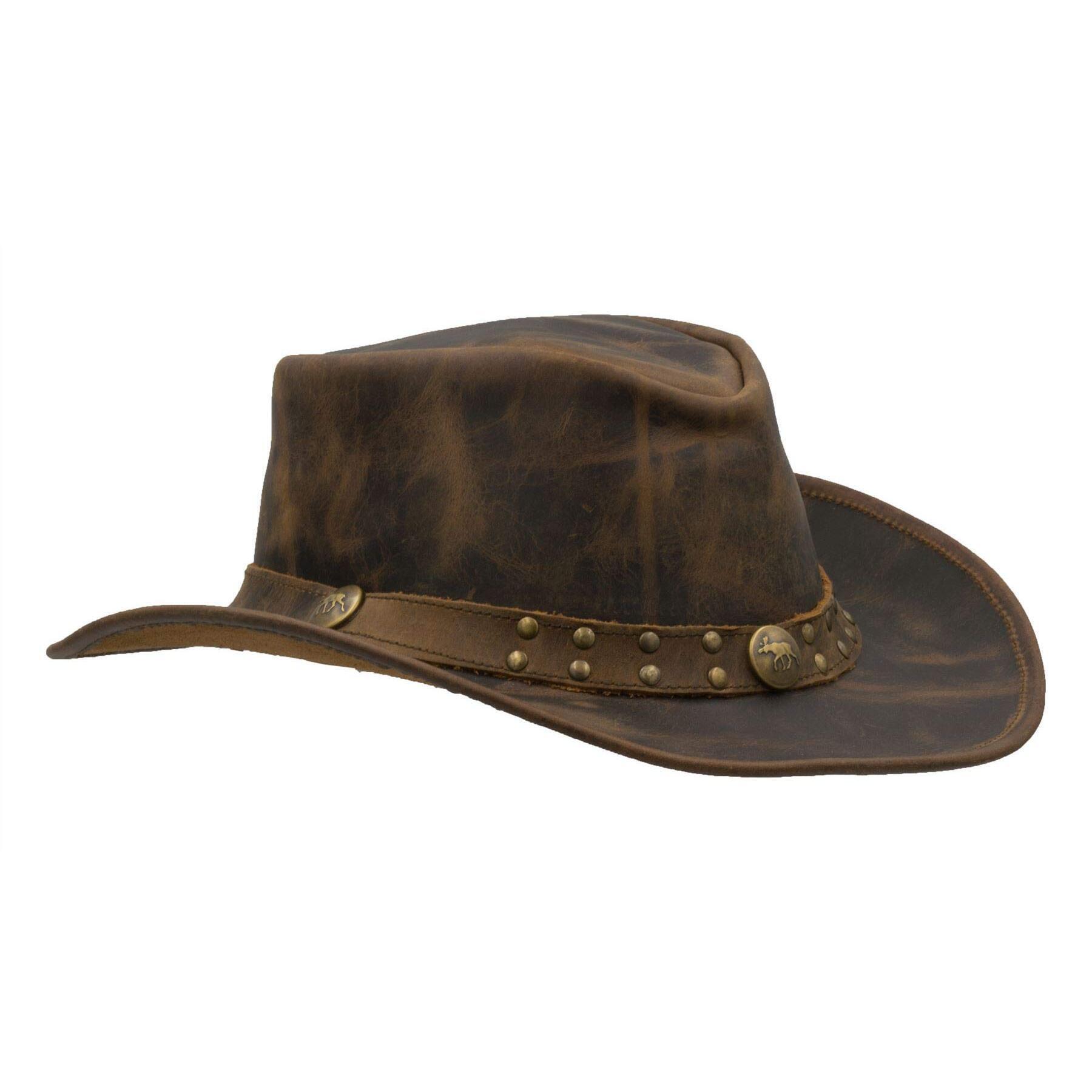 2814 Unisex Leather Cowhide Outback Two-Tone Brisbane Hat- Stylish Sun